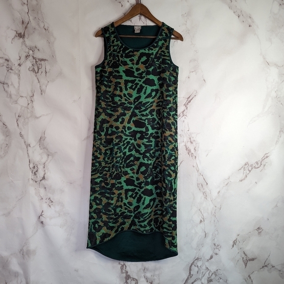 Chicos Leopard Print Dress Green Tank Size 0 Small 4 High Low Hem Animal Midi - Picture 2 of 14